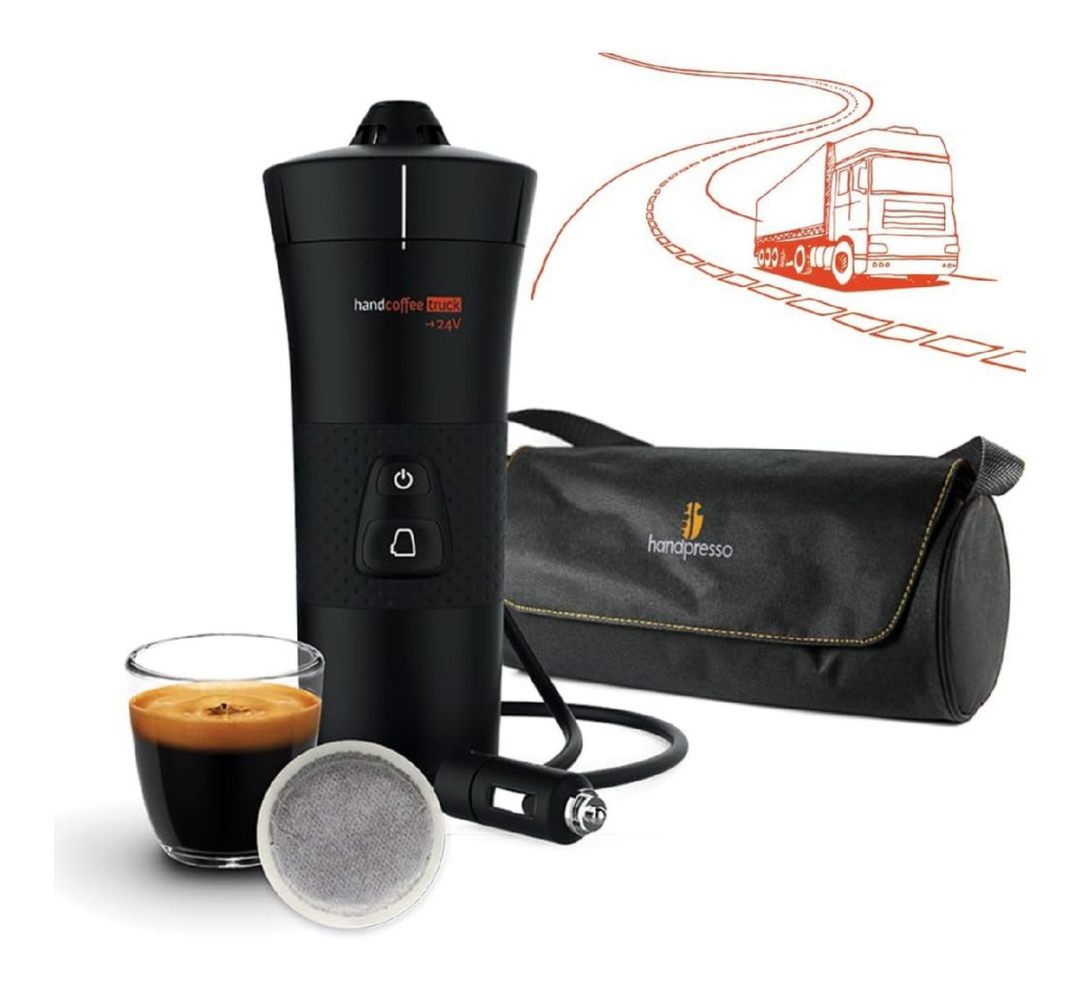 Cafetiere expresso portable 24V pour camion dosettes ESE 44mm