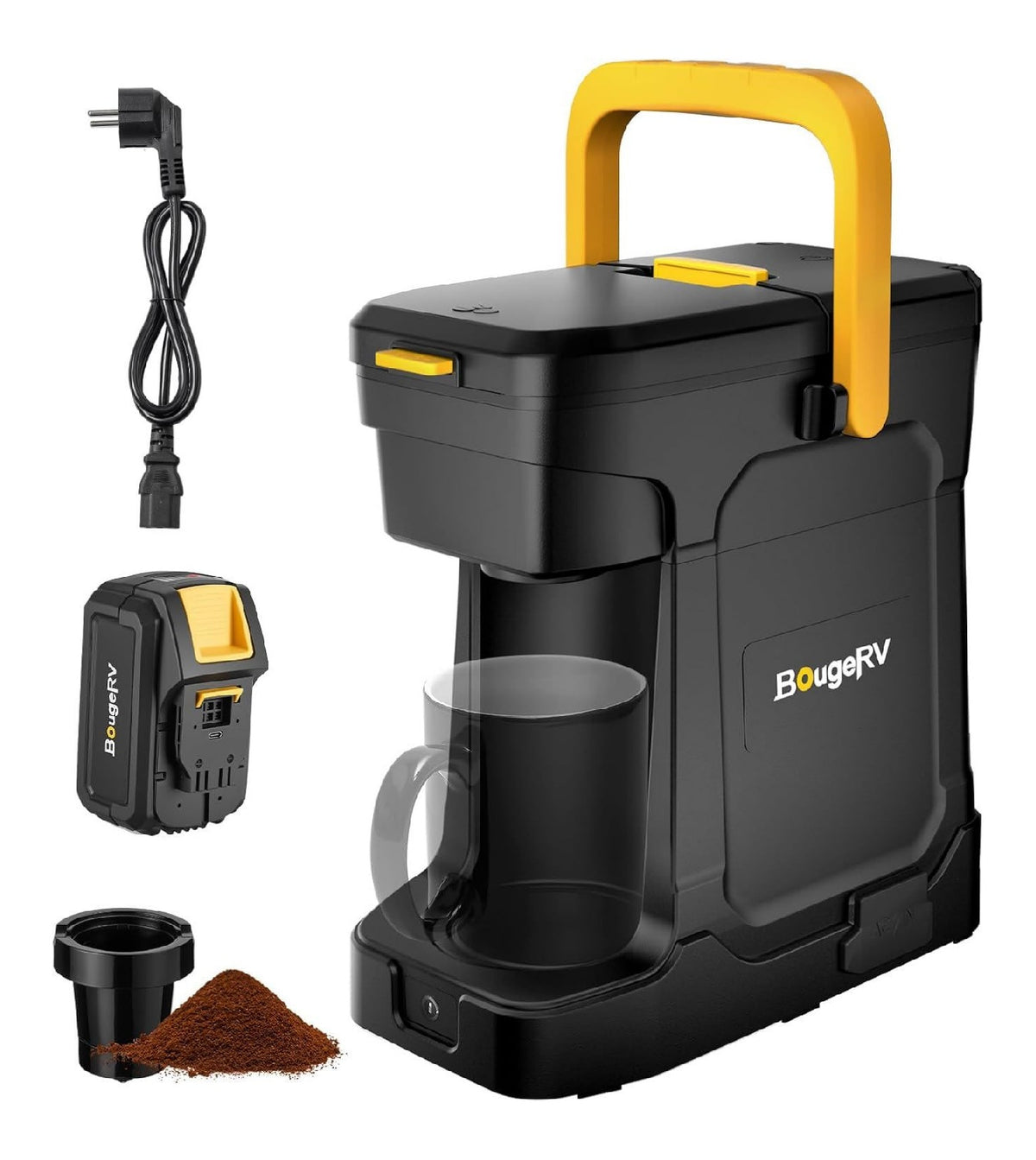 Machine a Cafe Sans Fil pour Camping avec Batterie 144Wh et Poignee Jaune
