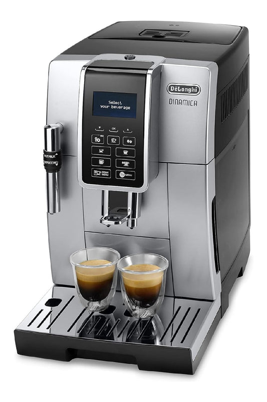 Machine grains automatique ecran LCD, cafe fraichement moulu, buse cappuccino, 2 L, argent